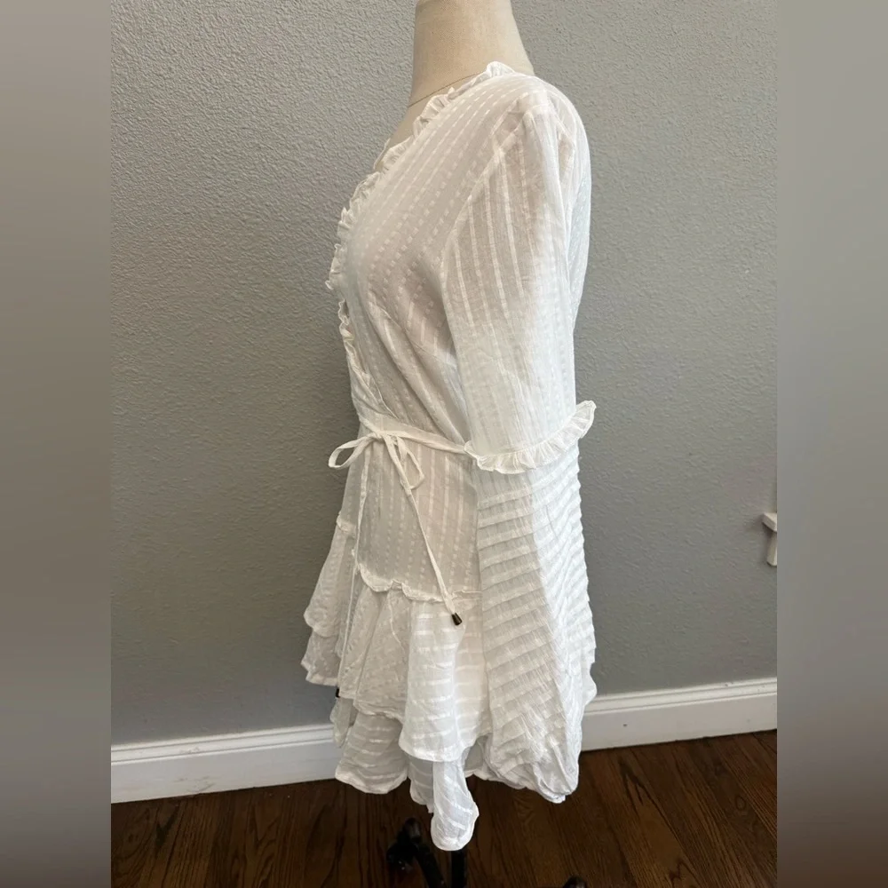 Balloon Sleeve Layered Ruffle‎ Hem Dress Size Small - Picture 5 of 9